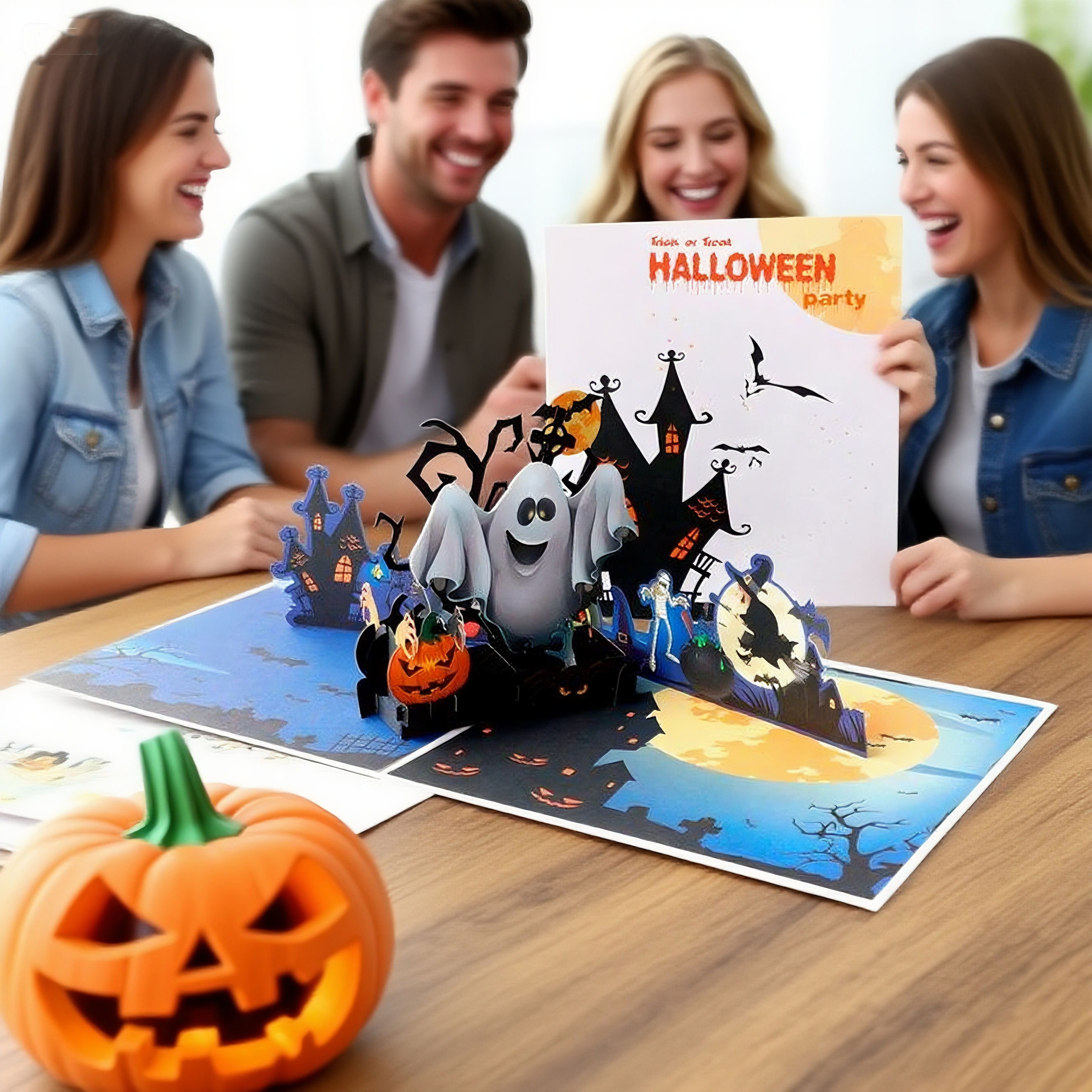 interactive spooky Monster haunted house witch ghost pumpkin pop up 3d paper halloween greeting card