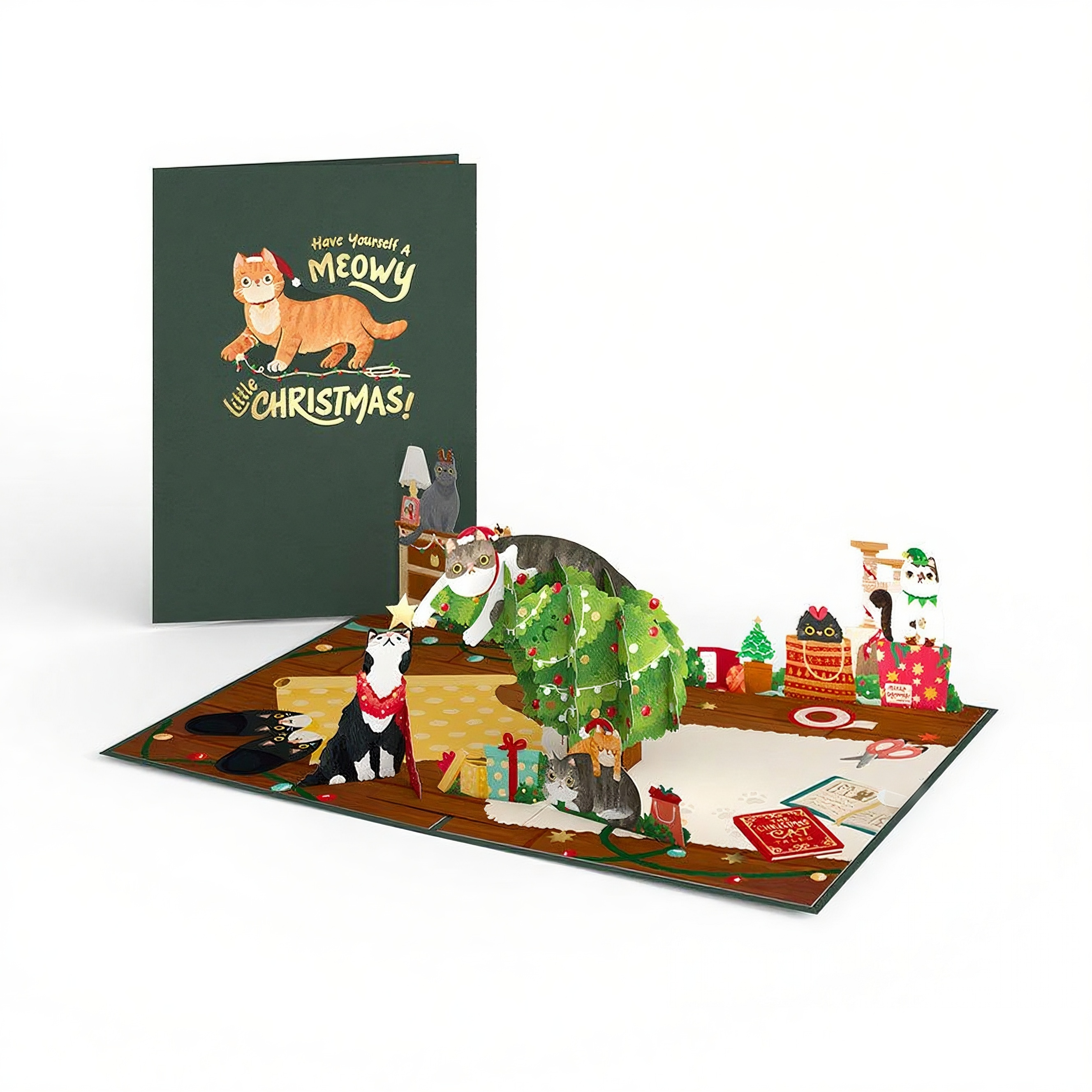 Interactive Magical Christmas Cat Creative Holiday Snowman Christmas Tree Santa Claus Pop Up 3d Paper Christmas Greeting Card