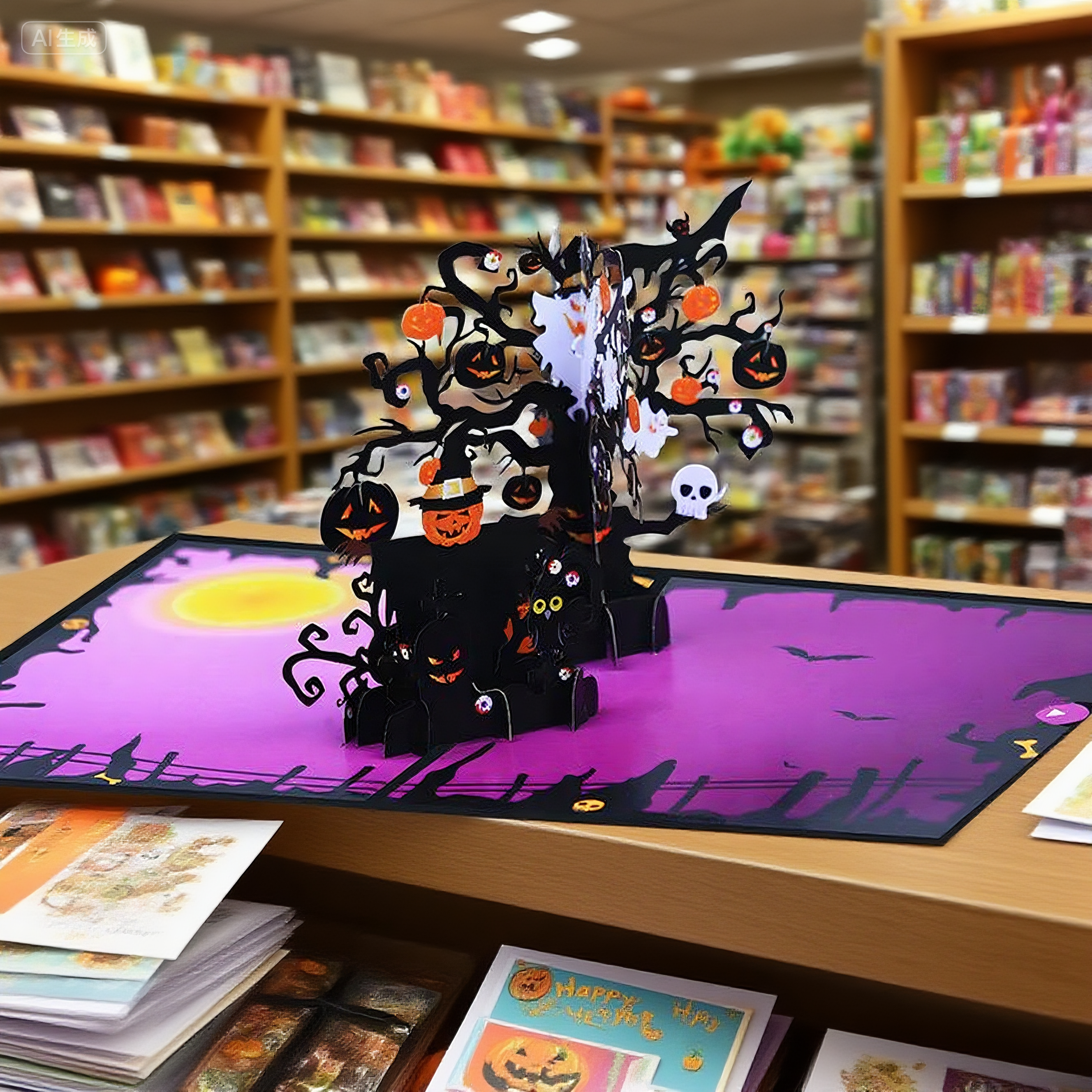interactive customized haunted skull witch ghost pumpkin card pop up 3d paper halloween greeting card