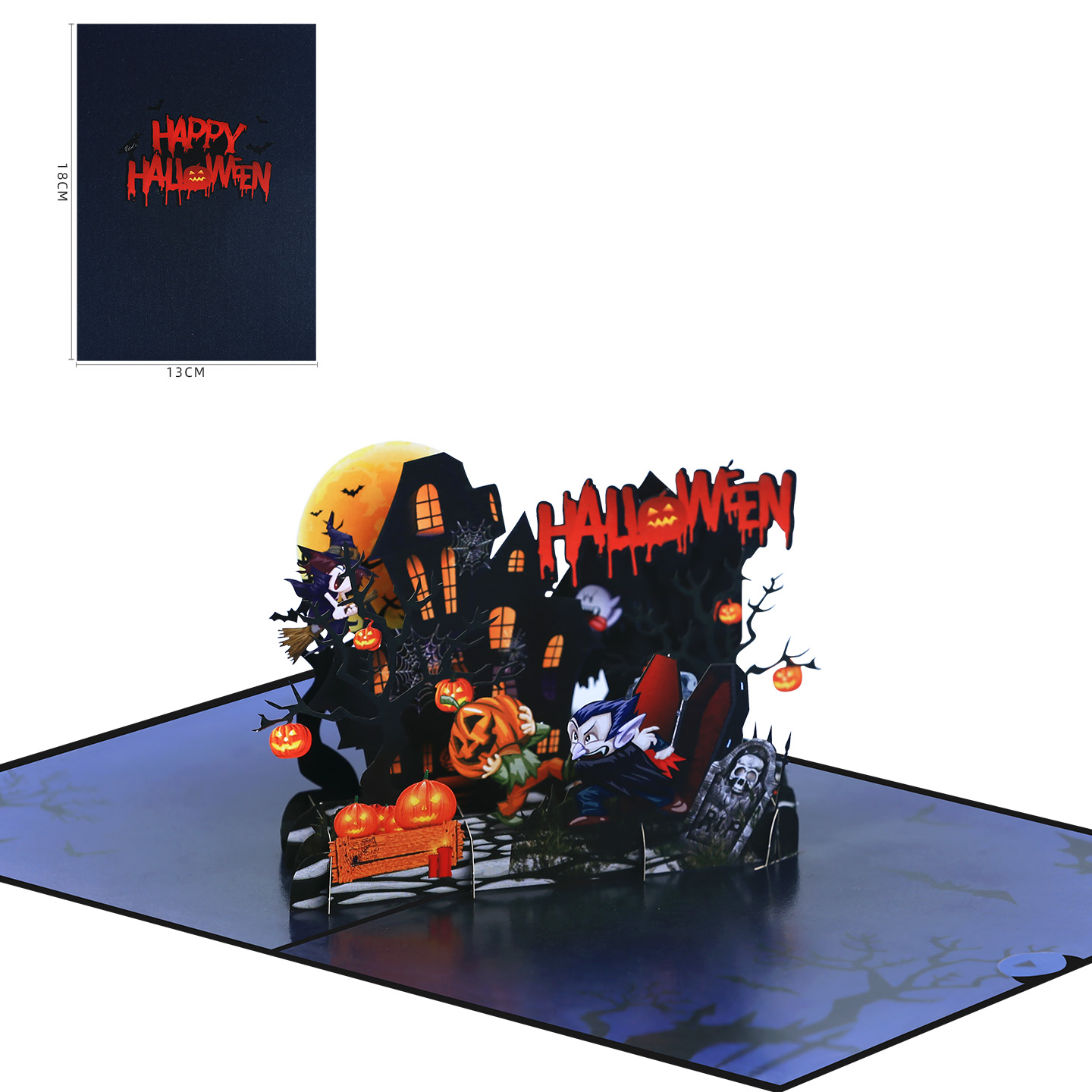 interactive spooky haunted house bat witch ghost pumpkin pop up 3d paper halloween greeting   card