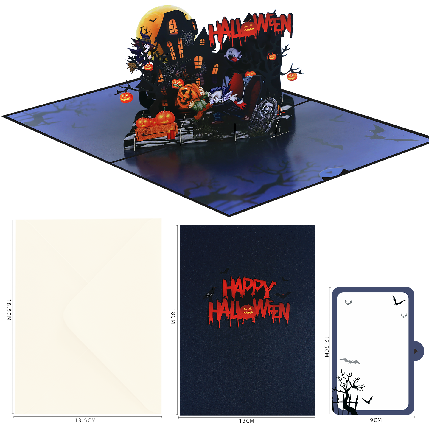 interactive spooky haunted house bat witch ghost pumpkin pop up 3d paper halloween greeting   card