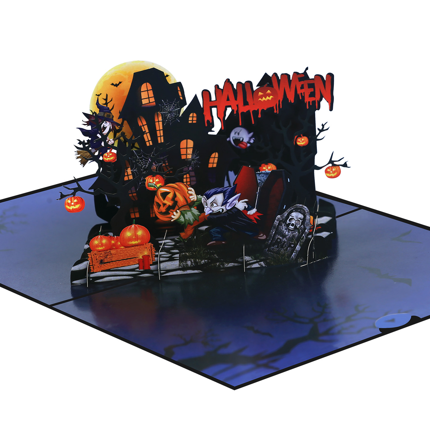 interactive spooky haunted house bat witch ghost pumpkin pop up 3d paper halloween greeting   card