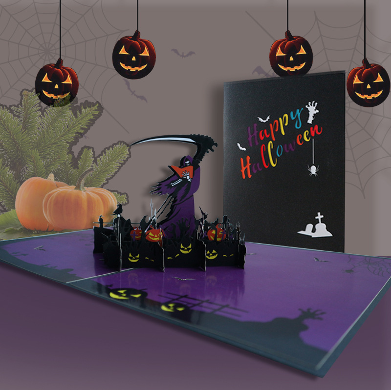interactive spooky haunted house grim reaper  witch ghost pumpkin pop up 3d paper halloween greeting card