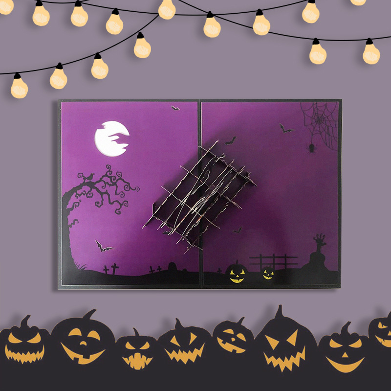 interactive spooky haunted house grim reaper  witch ghost pumpkin pop up 3d paper halloween greeting card
