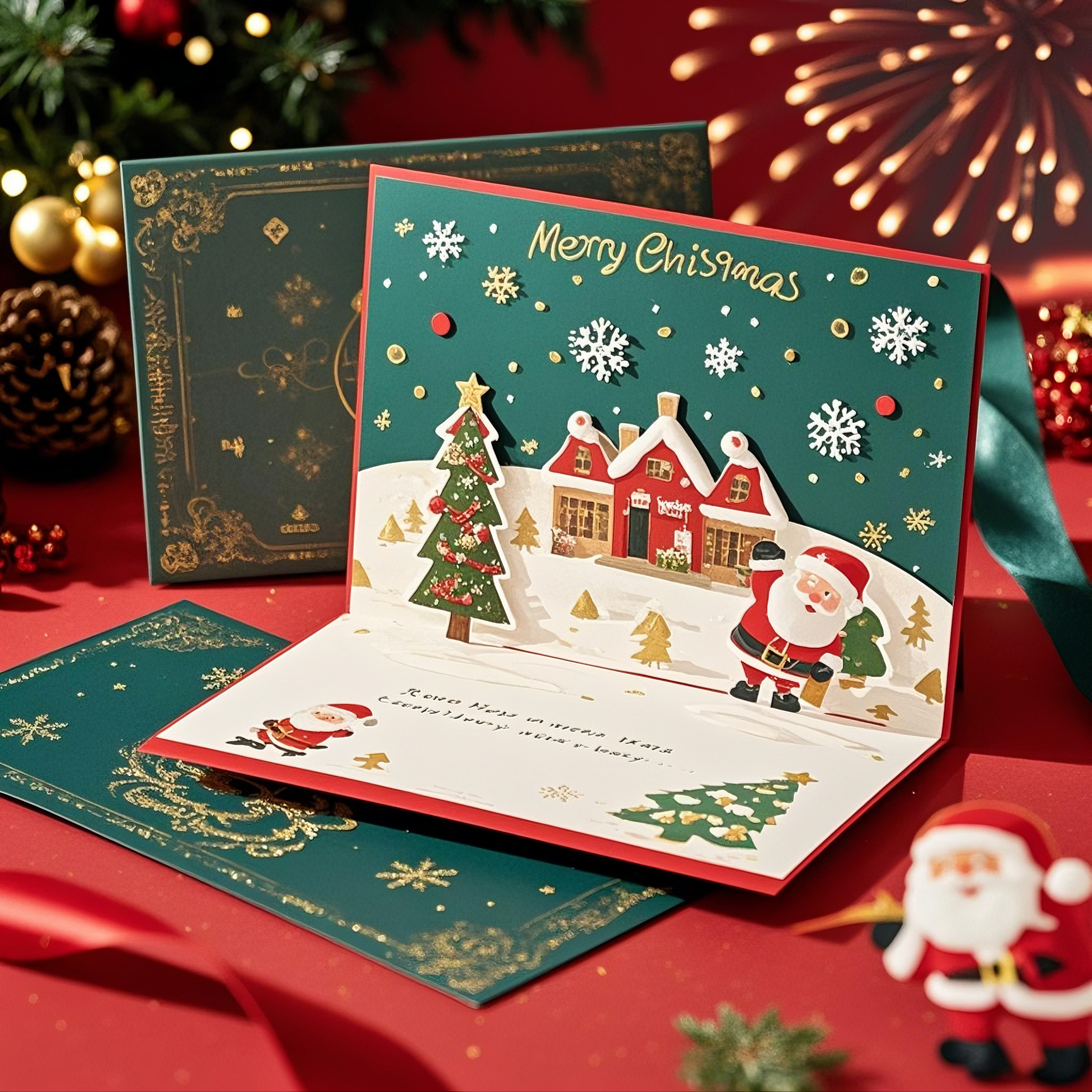 Festive Interactive Magical Snowman Christmas Tree Jesus Santa Claus Religious Pop Up 3d Paper Christmas Greeting Card