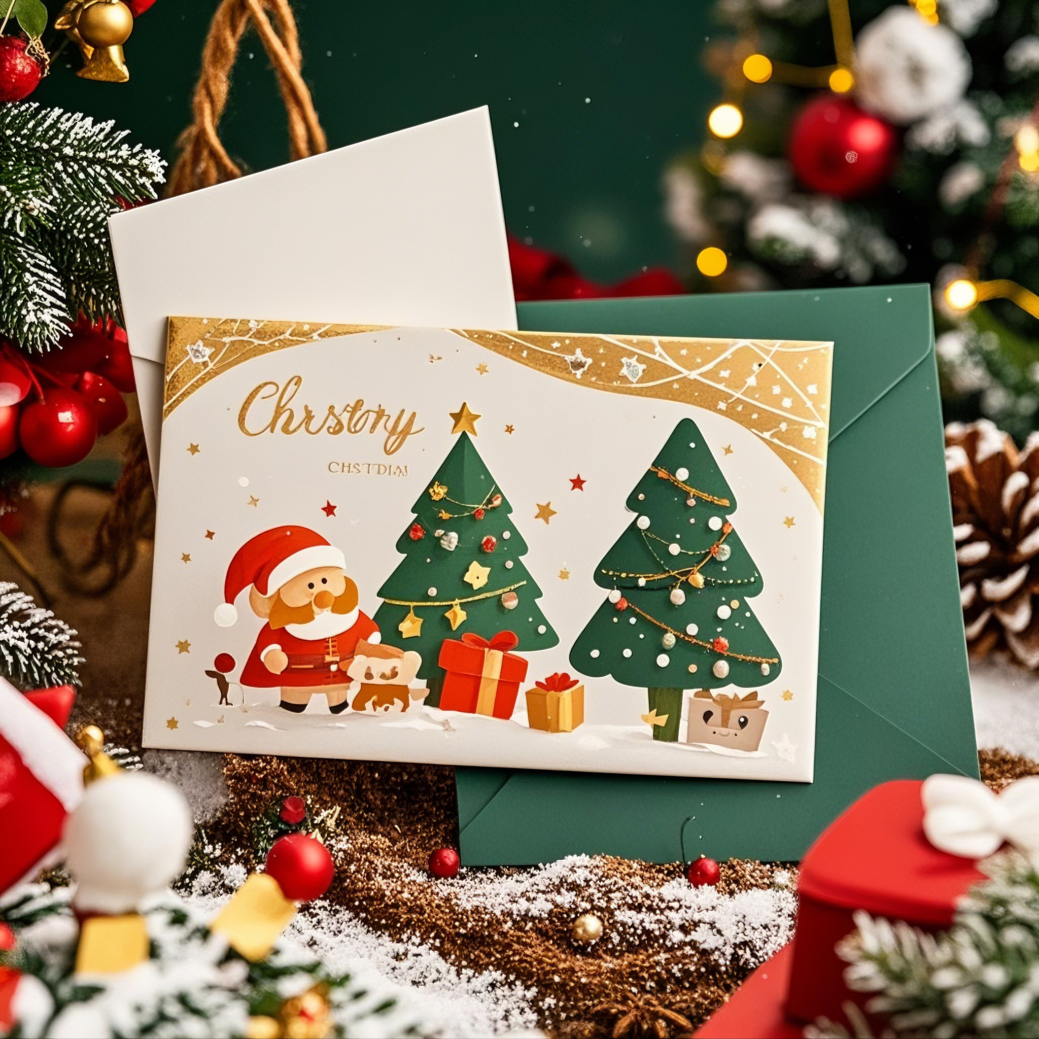 Festive Interactive Magical Snowman Christmas Tree Jesus Santa Claus Religious Pop Up 3d Paper Christmas Greeting Card