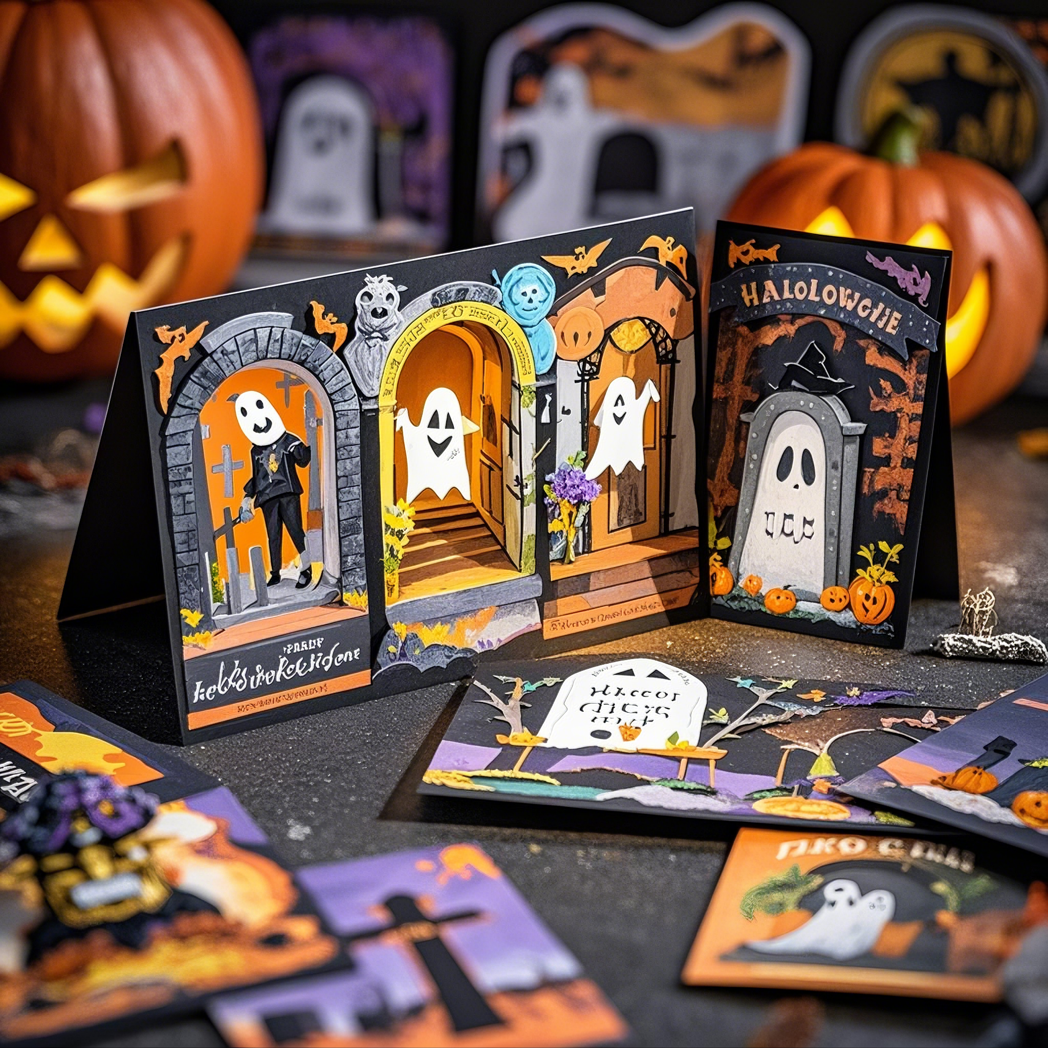 interactive spooky haunted house witch ghost pumpkin pop up 3d paper halloween greeting card