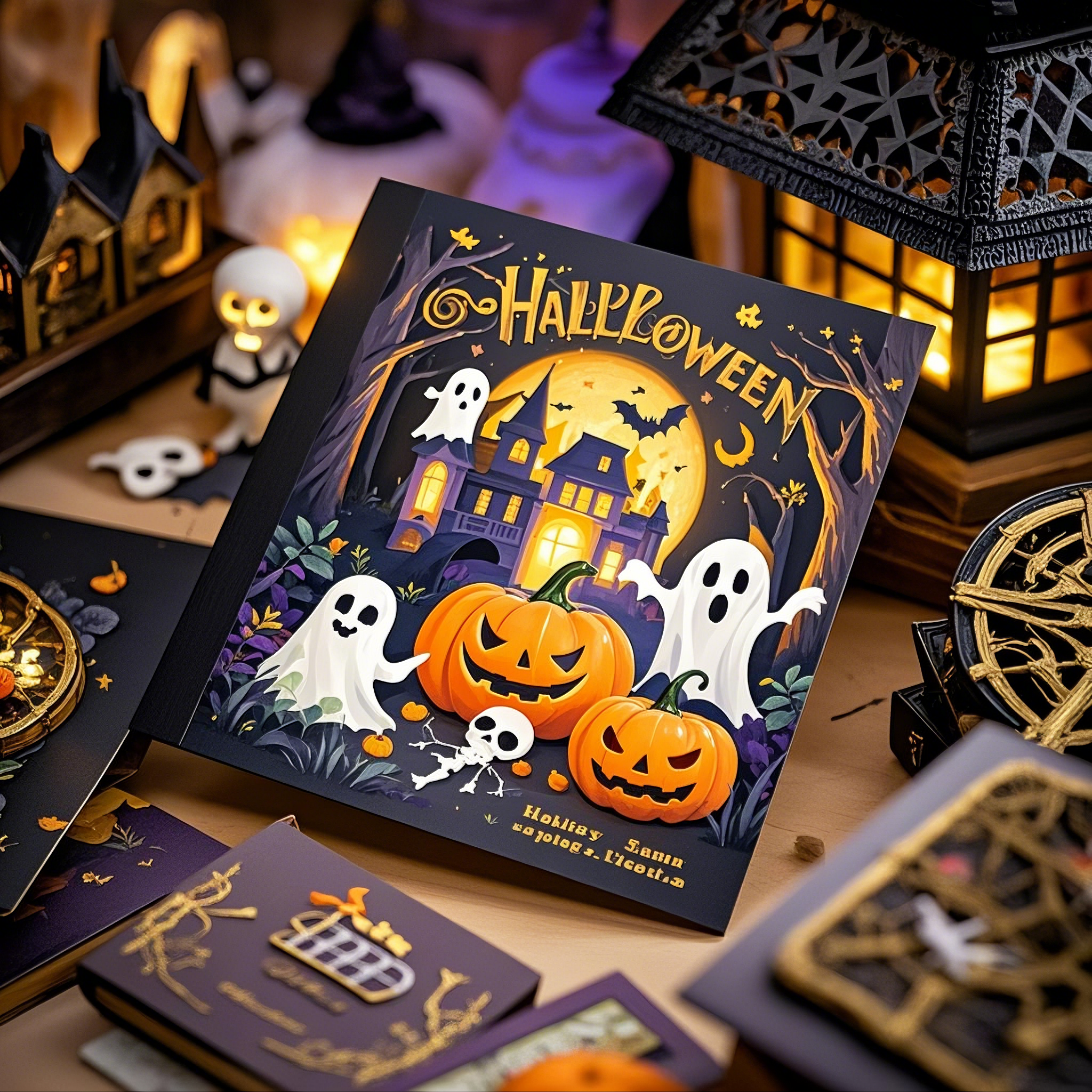 interactive spooky haunted house witch ghost pumpkin pop up 3d paper halloween greeting card