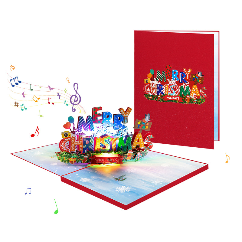 Interactive Magical Snowman Christmas Tree Jesus Santa Claus Religious Pop Up 3d  Light and Music Paper Christmas Greeting Card