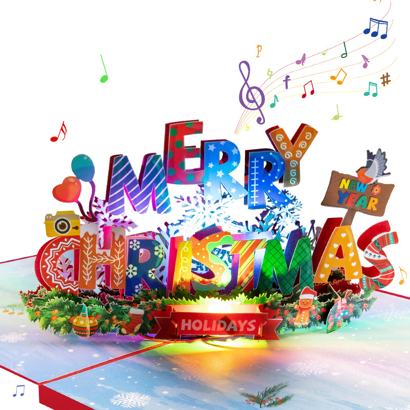 Interactive Magical Snowman Christmas Tree Jesus Santa Claus Religious Pop Up 3d  Light and Music Paper Christmas Greeting Card