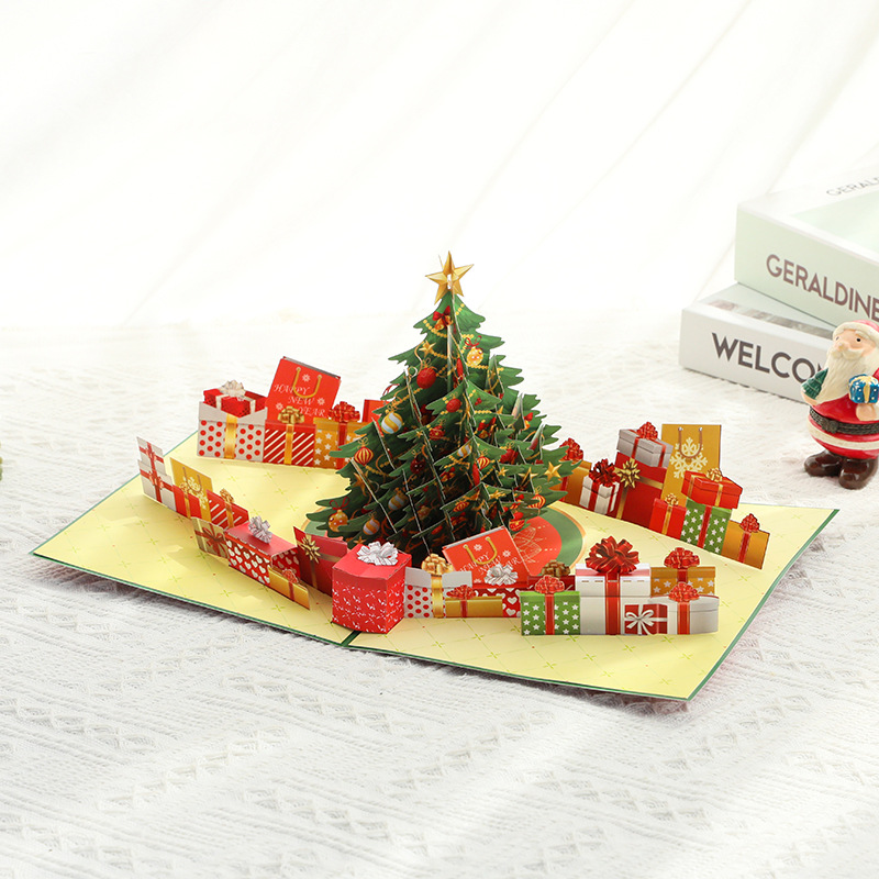 Interactive Magical Snowman Christmas Tree Jesus Santa Claus Religious Gift Boxes Scene Pop Up 3d  Light and Music Paper Christmas Greeting Card
