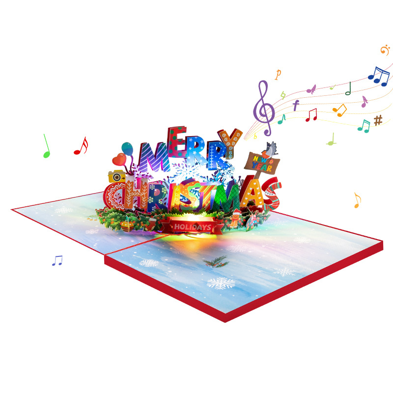 Interactive Magical Snowman Christmas Tree Jesus Santa Claus Religious Pop Up 3d  Light and Music Paper Christmas Greeting Card