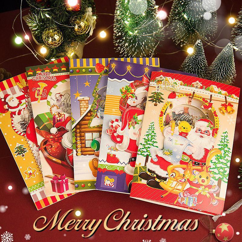 Interactive Magical Holiday Characters Snowman Christmas Tree Jesus Santa Claus Religious Pop Up 3d  Light and Music Paper Christmas Greeting Card