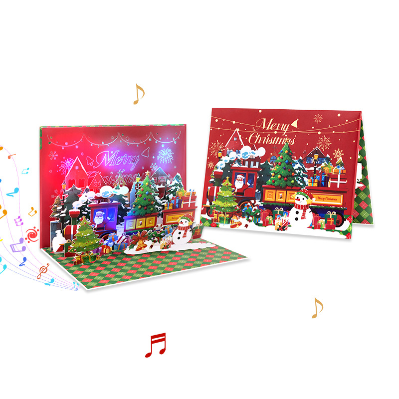 Interactive Magical Snowman Christmas Tree Jesus Santa Reindeer Claus Religious Pop Up 3d  Light and Music Paper Christmas Greeting Card