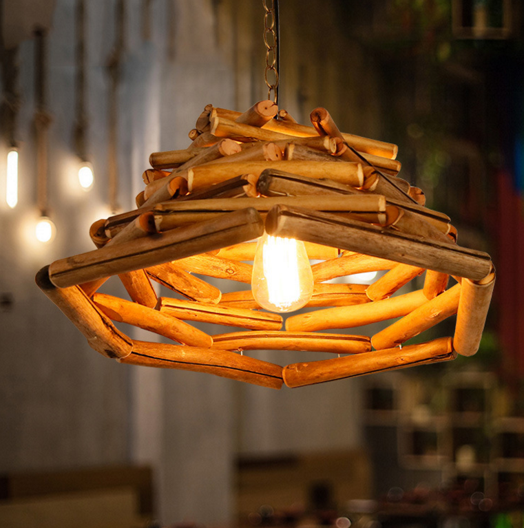 Handmade Bamboo Woven Pendant Light – Rustic Dining Lamp for Restaurant & Commercial Interiors