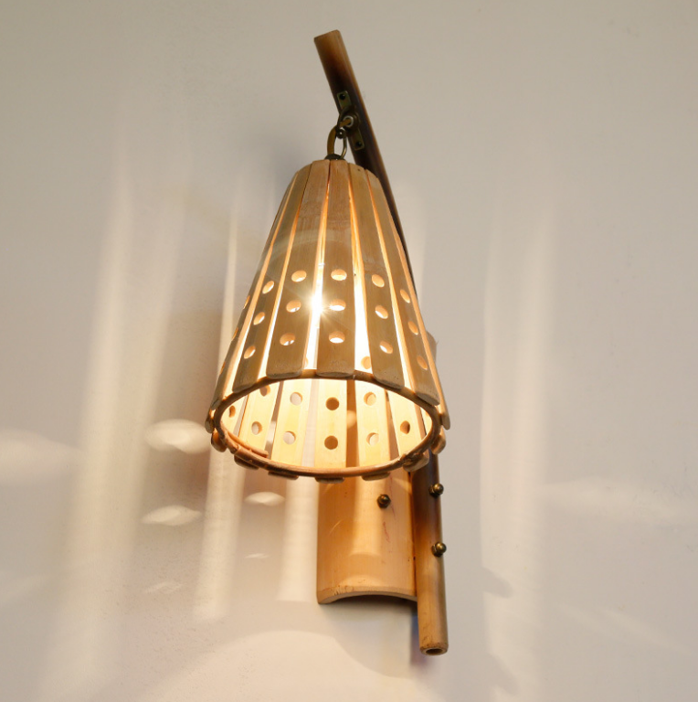Bamboo Cone Wall Lamp – Handcrafted Perforated Sconce Light