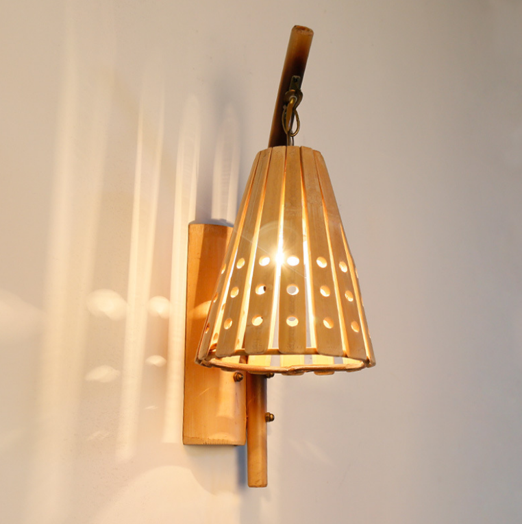 Bamboo Cone Wall Lamp – Handcrafted Perforated Sconce Light