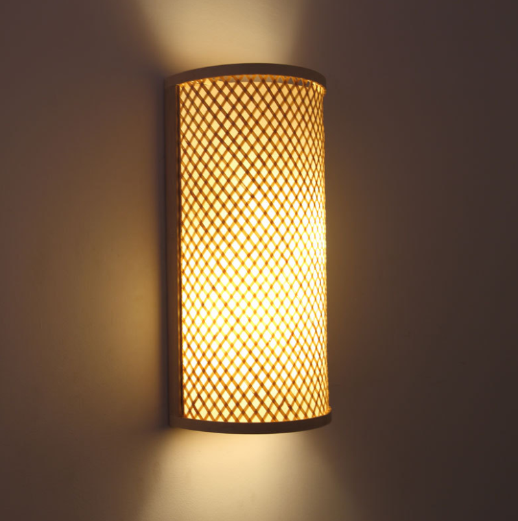 Natural Rattan Wall Sconce Lamp Handwoven Boho Wall Light