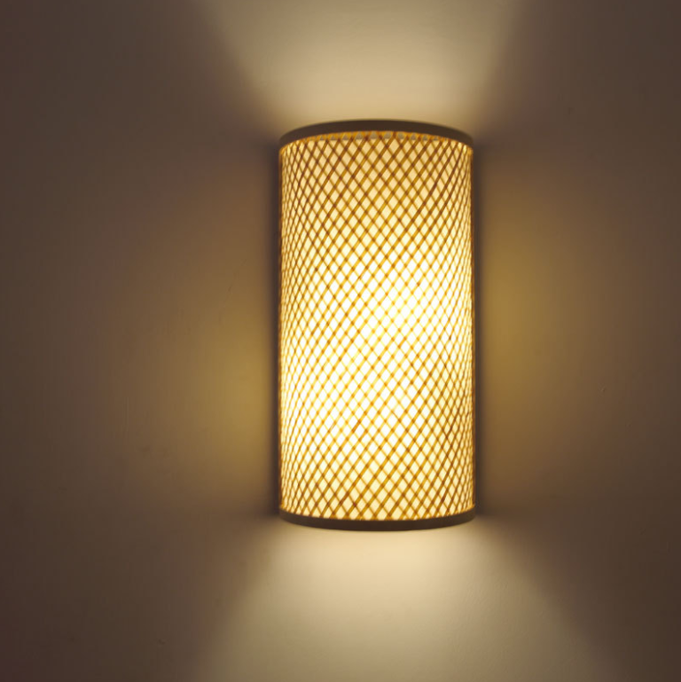 Natural Rattan Wall Sconce Lamp Handwoven Boho Wall Light