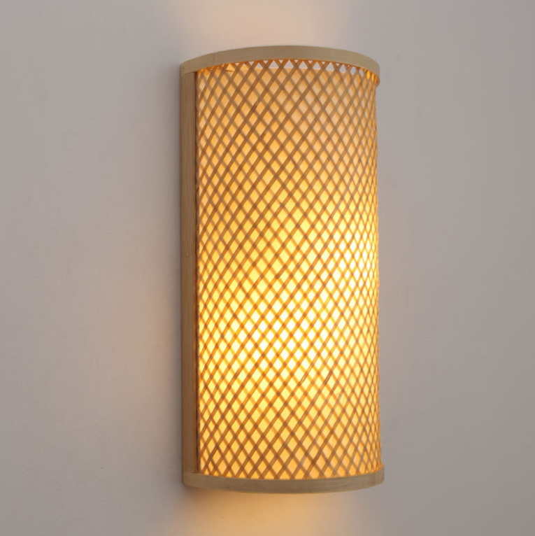 Natural Rattan Wall Sconce Lamp Handwoven Boho Wall Light