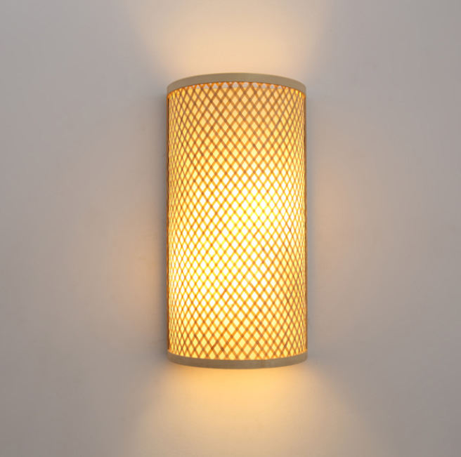 Natural Rattan Wall Sconce Lamp Handwoven Boho Wall Light