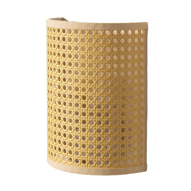 Natural Rattan Wall Sconce Lamp Handwoven Boho Wall Light