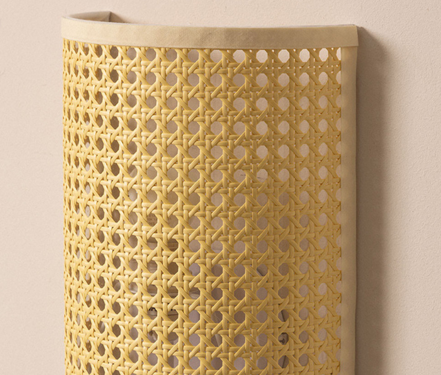 Natural Rattan Wall Sconce Lamp Handwoven Boho Wall Light