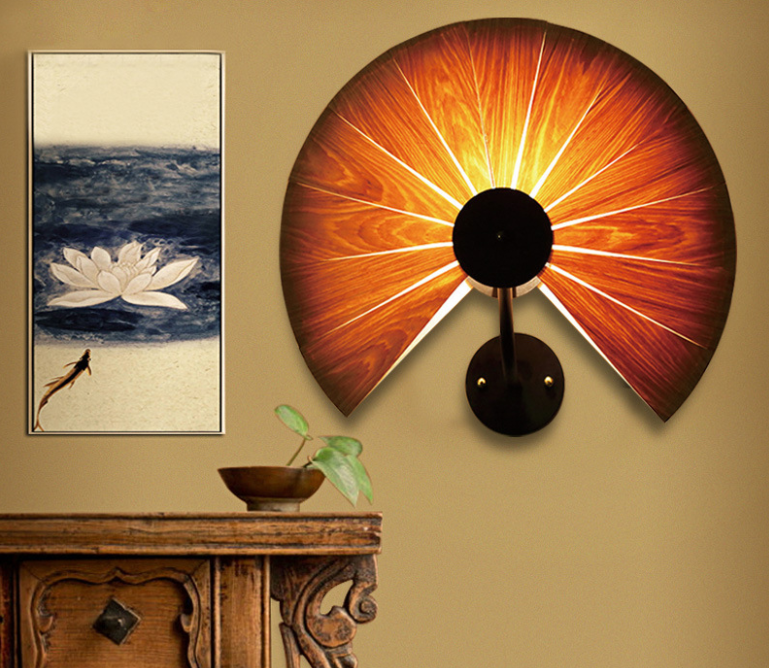 Fan-shaped Wood Grain Wall Lamp - Creative Warm Light Wall Decor Lamp
