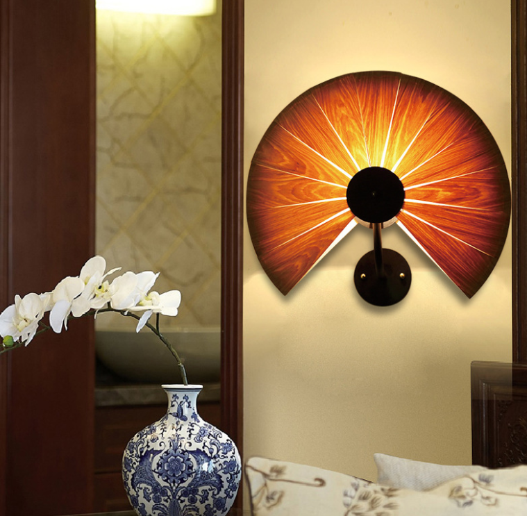 Fan-shaped Wood Grain Wall Lamp - Creative Warm Light Wall Decor Lamp