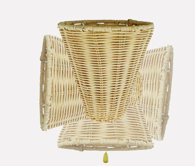 Vintage Woven Rattan Wall Sconce – Cone Shade Bedside Light with Pull Chain