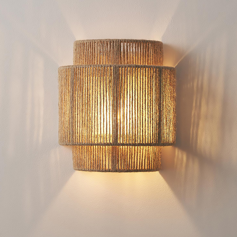 Handwoven Rope Rattan Wall Sconce – Natural Ambient Wall Light Fixture for Bedroom, Hallway, or Living Room