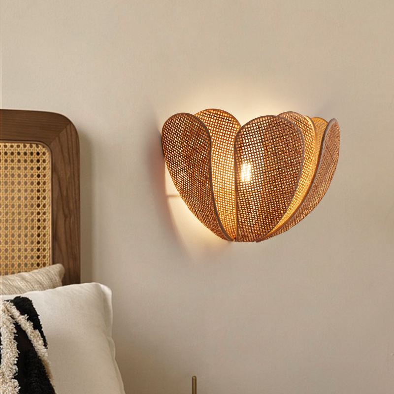 Handmade Woven Rattan Wall Sconce for Living Room, Bedroom, Hallway, Hotel