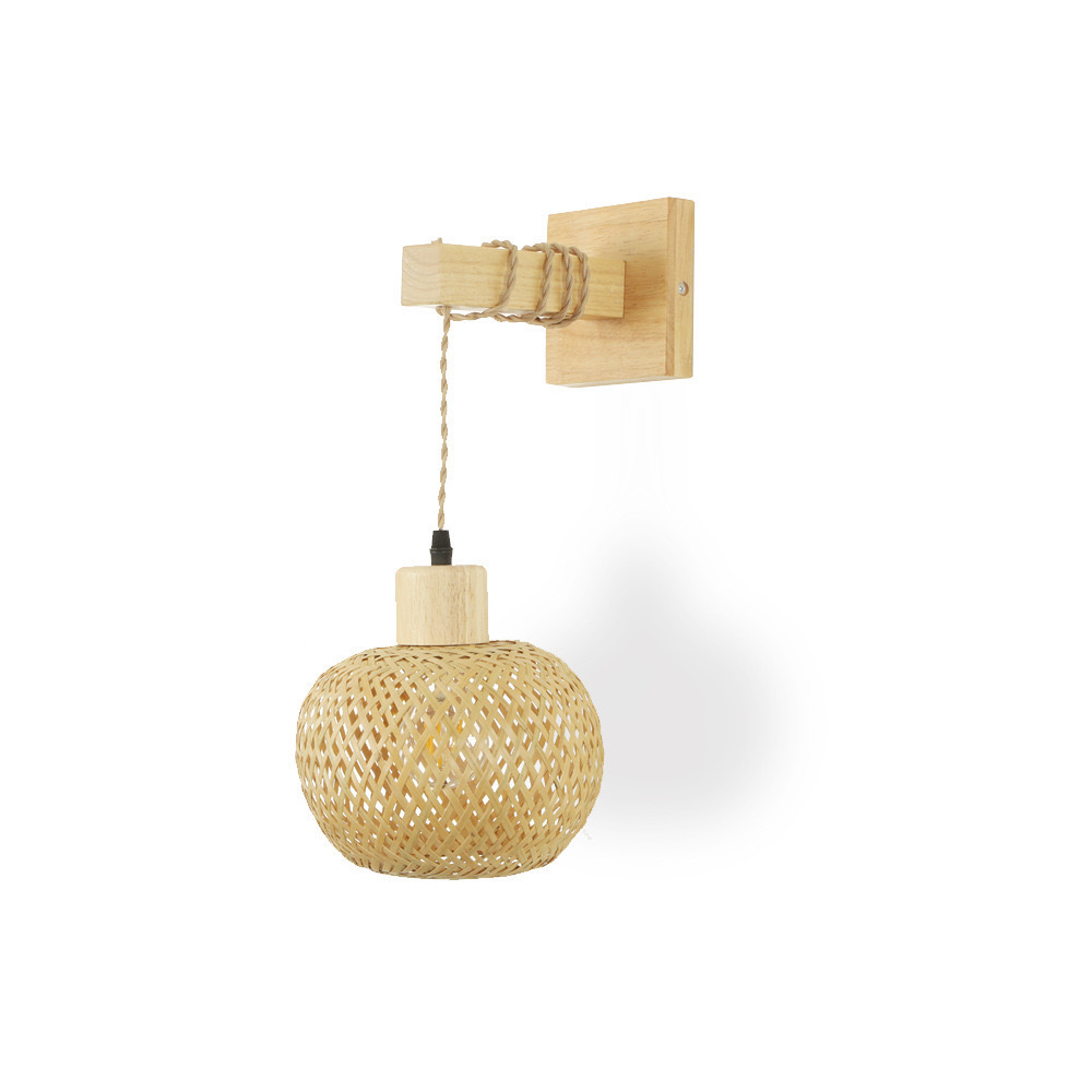 Rustic Bamboo Woven Wall Sconce Light - Natural Rattan Bedside Lamp