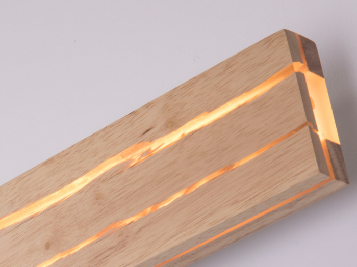 Modern Natural Wood Wall Lamp with Embedded LED Strip – Minimalist Long Bar Design for Living Room, Hallway, Bedroom