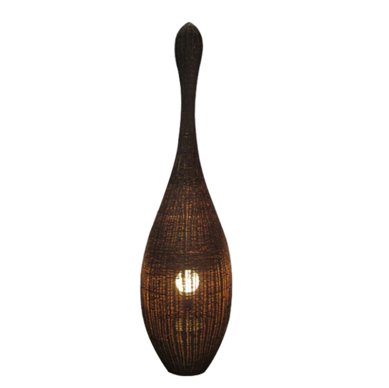 Handwoven Wicker Rattan Floor Lamp - Rustic Boho Bamboo Standing Light