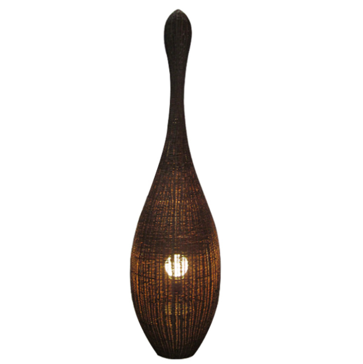 Handwoven Wicker Rattan Floor Lamp - Rustic Boho Bamboo Standing Light