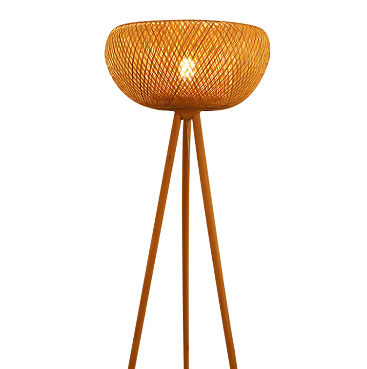 Boho Rattan Floor Lamp - Bamboo Tripod Wicker Standing Lamp for Rustic, Coastal & Modern Interiors