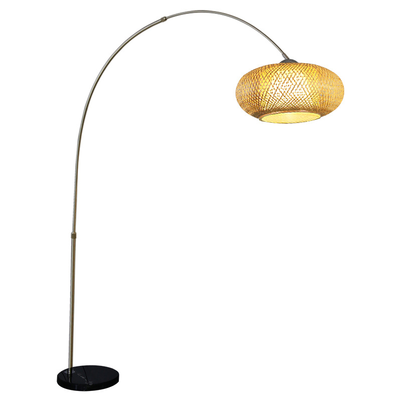 Modern Bamboo Shade Arc Floor Lamp with Marble Base – Minimalist Standing Lamp for Living Room & Bedroom