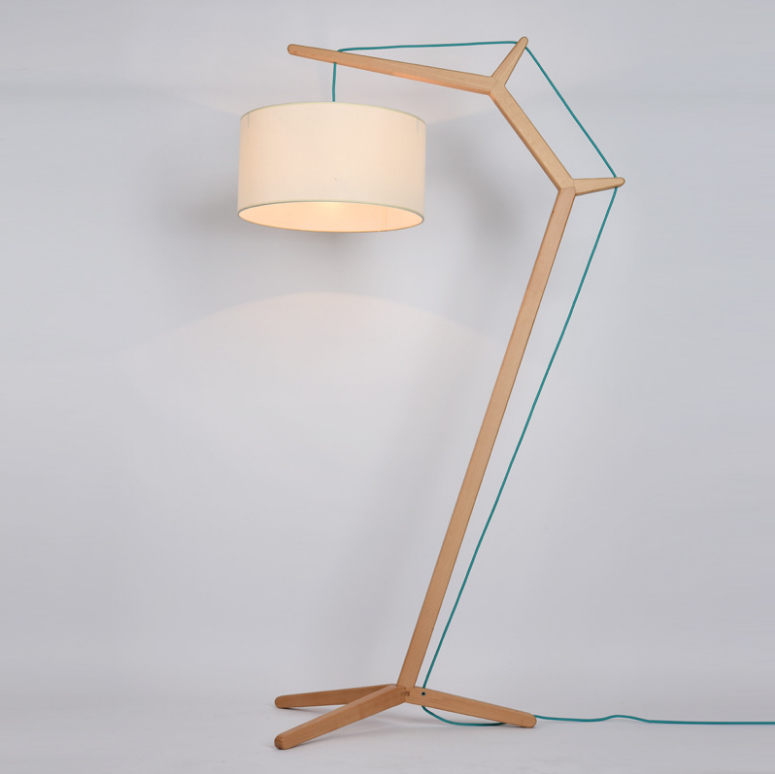 Modern Solid Wood Floor Lamp with Fabric Shade – Stylish Standing Lamp for Home, Hotel & Commercial Spaces