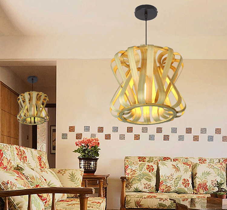 Handcrafted Bamboo Ribbon Pendant Light – Natural Japanese Style Lampshade for Living Room, Bedroom, or Dining