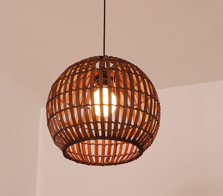 Vintage Bamboo Woven Globe Pendant Light – Handcrafted Natural Rattan Ceiling Lamp
