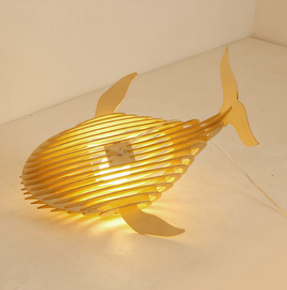 Whale-Shaped Wooden Veneer Pendant Light - Handcrafted Decorative Lamp