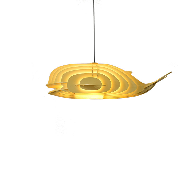 Modern Whale Shape Woven Wooden Pendant Light - Artistic Nordic Design