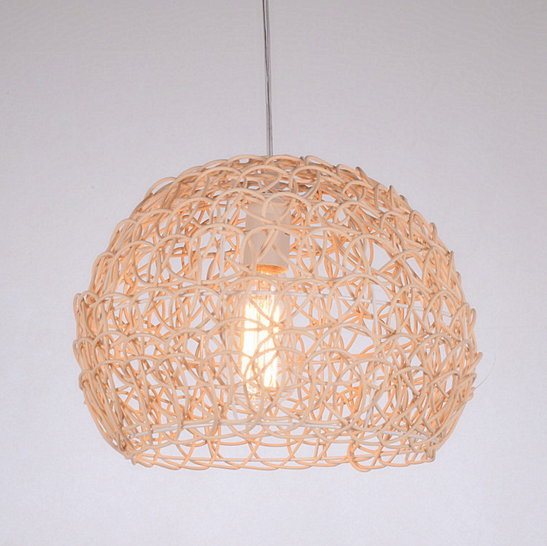 Handwoven Round Rattan Pendant Light – Dome Hanging Lamp for Restaurants & Commercial Spaces