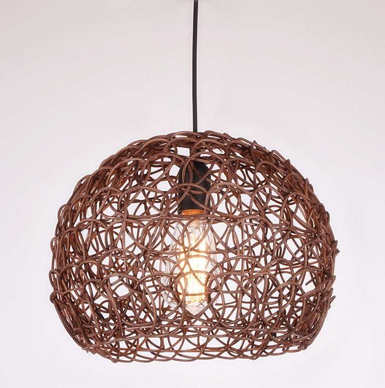 Handwoven Round Rattan Pendant Light – Dome Hanging Lamp for Restaurants & Commercial Spaces