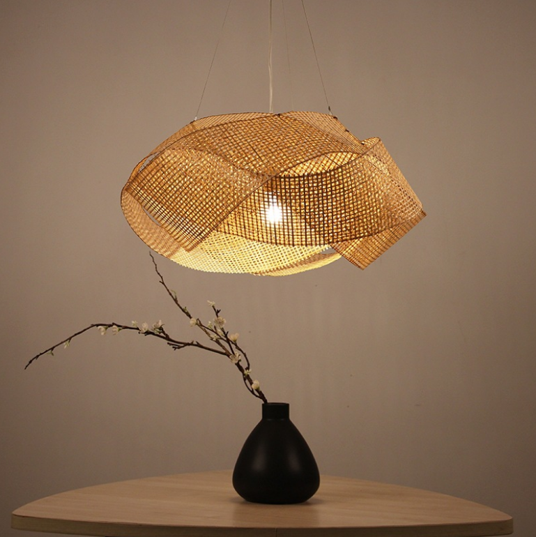 Modern Artistic Bamboo Pendant Light – Handwoven Ceiling Lamp for Restaurant & Boutique Spaces