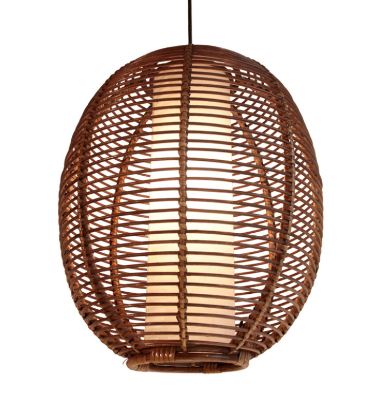Oval Rattan Woven Pendant Light – Handmade Ceiling Lamp for Restaurants & Homestays