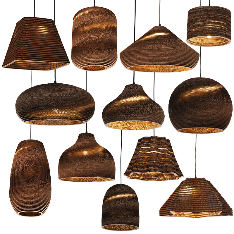 Rustic Handcrafted Wooden Pendant Light Set – Modern Vintage Ceiling Lighting