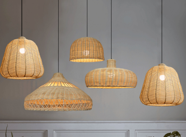Artisan Eco-friendly Handmade Boho Rattan Bamboo Pendant Light - Natural Woven Cane Ceiling Lamp