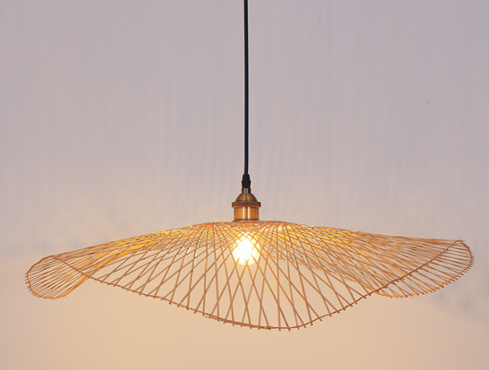 Nordic Woven Pendant Light, Handmade Rattan Leaf Shape Lamp for Dining Room, Bedroom, Cafe